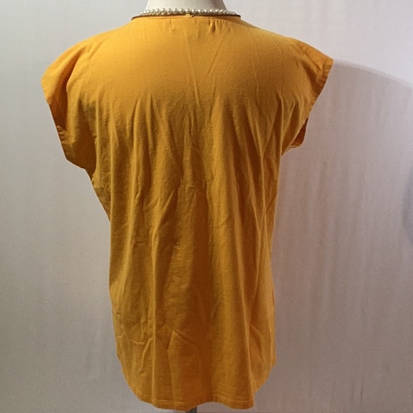 Michael Kors Top Jersey Size M Yellow Fully Functional Zip Short sleeves V neck - Picture 3 of 9